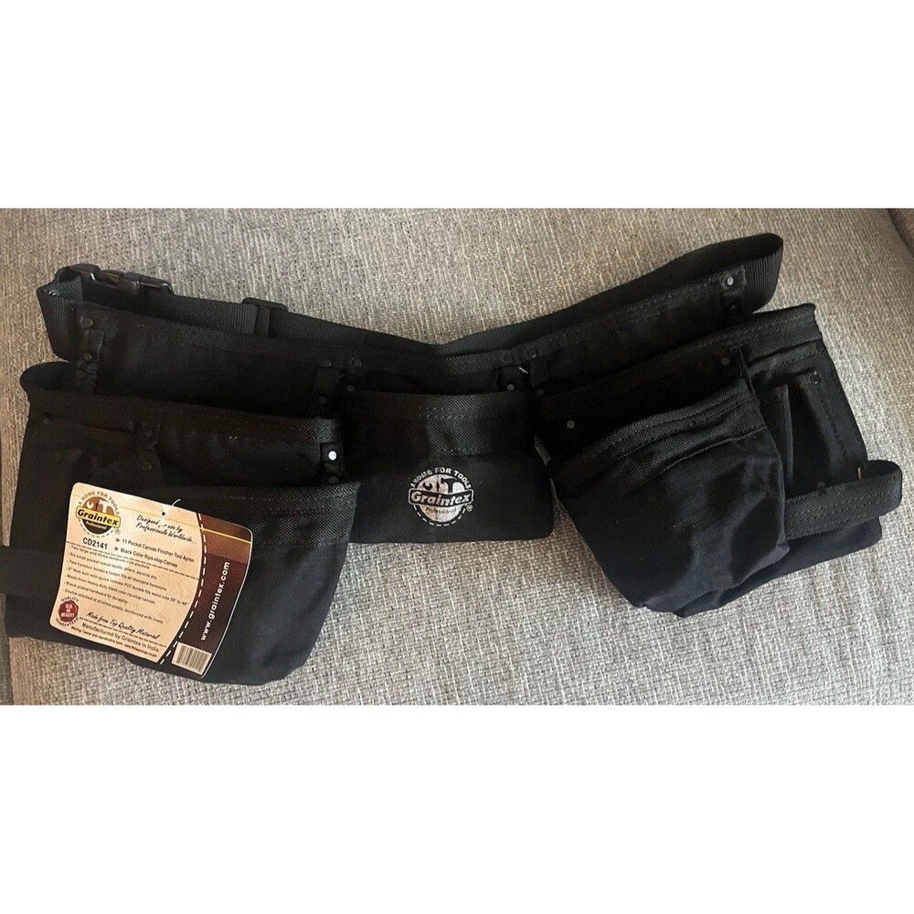 Graintx CD2141 Canvas Tool Belt Apron w/ Tool Pouches, Black, One Size